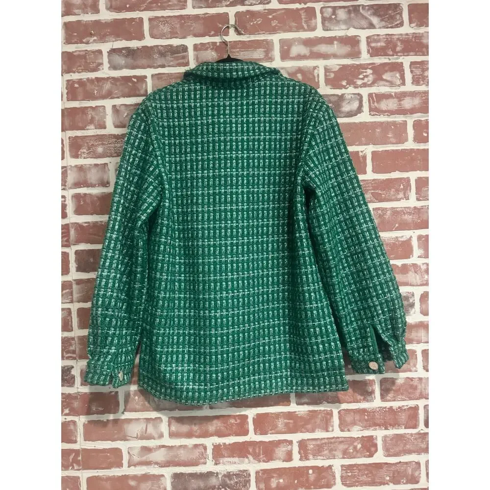 New English Factory Green Metallic Tweed Jacket Shorts 2 Piece Set NWT Size S
